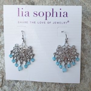 Lia Sophia chandelier silver blue drop earrings